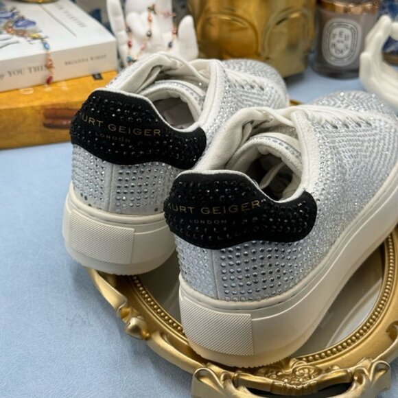 🆕 KURT GEIGER LONDON 🧿 NWOT Laney Silver Crystal Low Top Sneaker, Sz 39 US 8.5 - Picture 9 of 16